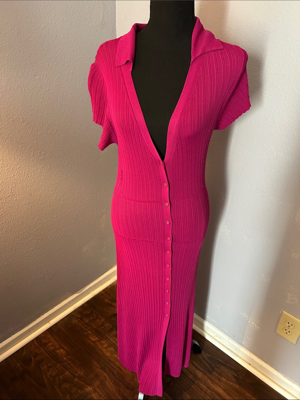Rag & Bone Women Stretchy Fuchsia Ribbed Button-Front Maxi Dress Size X-Small